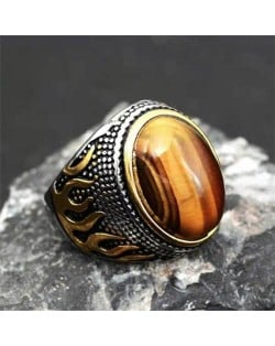Hiphop Fashion Flame Design Tigereye Stone Wholesale Bold Ring
