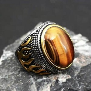 Hiphop Fashion Flame Design Tigereye Stone Wholesale Bold Ring