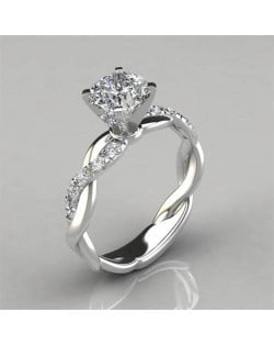 18K Gold Plated Princess Fashion Square Cubic Zirconia Inlaid Wholesale Engagement Ring - Platinum
