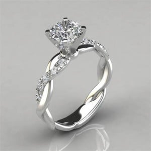 18K Gold Plated Princess Fashion Square Cubic Zirconia Inlaid Wholesale Engagement Ring - Platinum