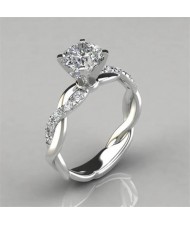18K Gold Plated Princess Fashion Square Cubic Zirconia Inlaid Wholesale Engagement Ring - Platinum