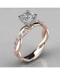 18K Gold Plated Princess Fashion Square Cubic Zirconia Inlaid Wholesale Engagement Ring - Rose Gold