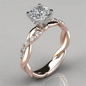 18K Gold Plated Princess Fashion Square Cubic Zirconia Inlaid Wholesale Engagement Ring - Rose Gold