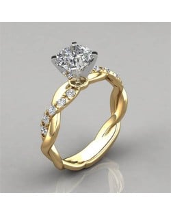 18K Gold Plated Princess Fashion Square Cubic Zirconia Inlaid Wholesale Engagement Ring - Golden