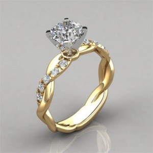 18K Gold Plated Princess Fashion Square Cubic Zirconia Inlaid Wholesale Engagement Ring - Golden