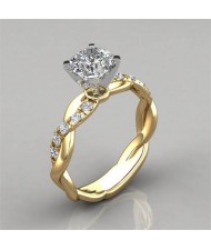 18K Gold Plated Princess Fashion Square Cubic Zirconia Inlaid Wholesale Engagement Ring - Golden
