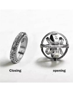 Astronomical Ball Vintage Design Transformational Rotation Wholesale Ring - Silver