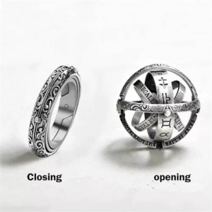Astronomical Ball Vintage Design Transformational Rotation Wholesale Ring - Silver