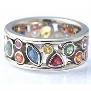 Assorted Gems Embellished Hollow Design Wholesale Fashion Ring
