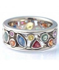 Assorted Gems Embellished Hollow Design Wholesale Fashion Ring