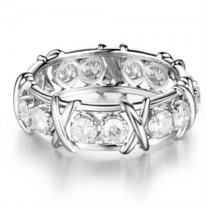 Luxury Shiny Cubic Zirconia X Buckle Design Silver Color Wholesale Ring - White