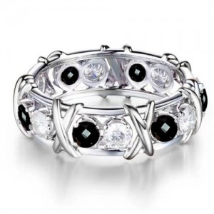 Luxury Shiny Cubic Zirconia X Buckle Design Silver Color Wholesale Ring - Black