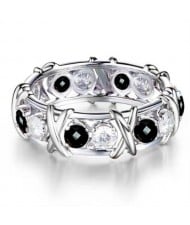Luxury Shiny Cubic Zirconia X Buckle Design Silver Color Wholesale Ring - Black