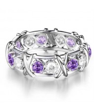 Luxury Shiny Cubic Zirconia X Buckle Design Silver Color Wholesale Ring - Violet