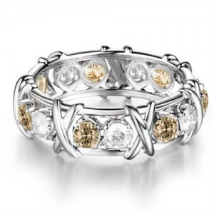 Luxury Shiny Cubic Zirconia X Buckle Design Silver Color Wholesale Ring - Champagne