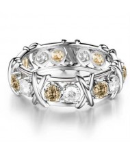 Luxury Shiny Cubic Zirconia X Buckle Design Silver Color Wholesale Ring - Champagne