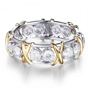 Luxury Shiny Cubic Zirconia X Buckle Design Golden and Silver Color Wholesale Ring - White