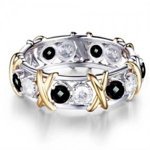 Luxury Shiny Cubic Zirconia X Buckle Design Golden and Silver Color Wholesale Ring - Black