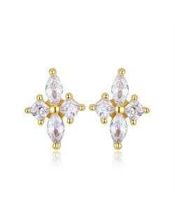 Cross Flower Shape Cubic Zirconia Wedding Jewelry  Fahion Wholesale 925 Sterling Silver Earrings - Golden