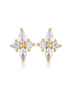 Cross Flower Shape Cubic Zirconia Wedding Jewelry  Fahion Wholesale 925 Sterling Silver Earrings - Golden