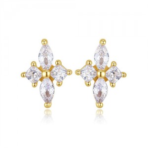 Cross Flower Shape Cubic Zirconia Wedding Jewelry  Fahion Wholesale 925 Sterling Silver Earrings - Golden