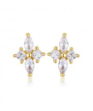 Cross Flower Shape Cubic Zirconia Wedding Jewelry  Fahion Wholesale 925 Sterling Silver Earrings - Golden