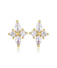 Cross Flower Shape Cubic Zirconia Wedding Jewelry  Fahion Wholesale 925 Sterling Silver Earrings - Golden