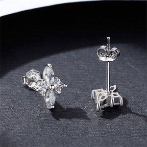 Cross Flower Shape Cubic Zirconia Wedding Jewelry  Fahion Wholesale 925 Sterling Silver Earrings - Silver