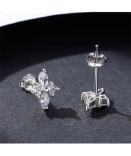 Cross Flower Shape Cubic Zirconia Wedding Jewelry  Fahion Wholesale 925 Sterling Silver Earrings - Silver