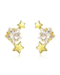 Fashion Mini Stars Design Cubic Zirconia Jewelry Wholesale 925 Sterling Silver Earrings - Golden