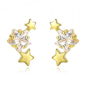 Fashion Mini Stars Design Cubic Zirconia Jewelry Wholesale 925 Sterling Silver Earrings - Golden