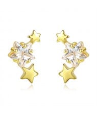 Fashion Mini Stars Design Cubic Zirconia Jewelry Wholesale 925 Sterling Silver Earrings - Golden