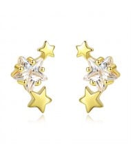 Fashion Mini Stars Design Cubic Zirconia Jewelry Wholesale 925 Sterling Silver Earrings - Golden