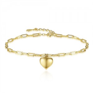 Peach Heart Pendant Thick Chain Design Wholesale Fashion Women 925 Sterling Silver Bracelet