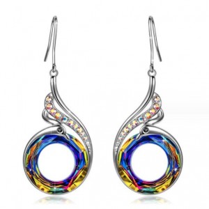 Dazzling Crystal Peacock Gradient Geometric Wholesale Women Fashion Earrings - Purple