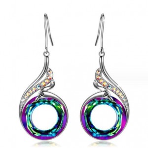 Dazzling Crystal Peacock Gradient Geometric Wholesale Women Fashion Earrings - Green