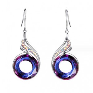 Dazzling Crystal Peacock Gradient Geometric Wholesale Women Fashion Earrings - Blue