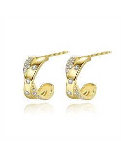 Bling Cubic Zirconia Jewelry X Shape Design Wholesale 925 Sterling Silver Earrings