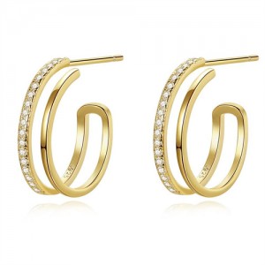 Exquisite French style Cubic Zirconia Jewelry C Shape Wholesale 925 Sterling Silver Earrings