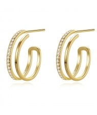 Exquisite French style Cubic Zirconia Jewelry C Shape Wholesale 925 Sterling Silver Earrings