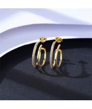 Exquisite French style Cubic Zirconia Jewelry C Shape Wholesale 925 Sterling Silver Earrings