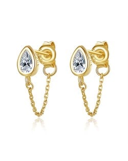 Fine Jewelry Water Drop Cubic Zirconia Chain Design Wholesale 925 Sterling Silver Earrings