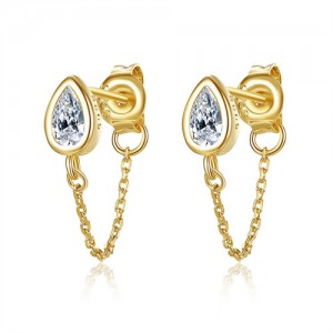Fine Jewelry Water Drop Cubic Zirconia Chain Design Wholesale 925 Sterling Silver Earrings