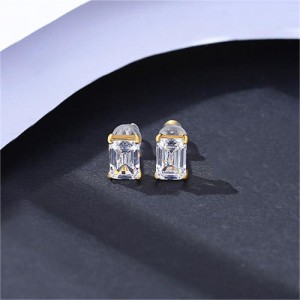 Simple Design Rectangle Cubic Zirconia Wholesale 925 Sterling Silver Ear Studs