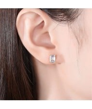 Simple Design Rectangle Cubic Zirconia Wholesale 925 Sterling Silver Ear Studs