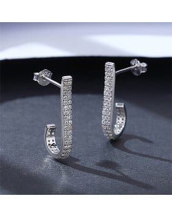 Office Style Fashion Cubic Zirconia J Shape Design Wholesale 925 Sterling Silver Earrings - Silver