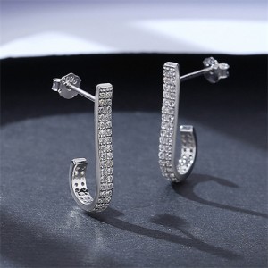 Office Style Fashion Cubic Zirconia J Shape Design Wholesale 925 Sterling Silver Earrings - Silver