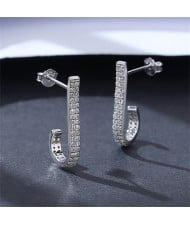 Office Style Fashion Cubic Zirconia J Shape Design Wholesale 925 Sterling Silver Earrings - Silver