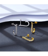 Office Style Fashion Cubic Zirconia J Shape Design Wholesale 925 Sterling Silver Earrings - Silver