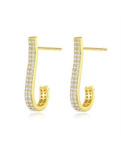 Office Style Fashion Cubic Zirconia J Shape Design Wholesale 925 Sterling Silver Earrings - Golden